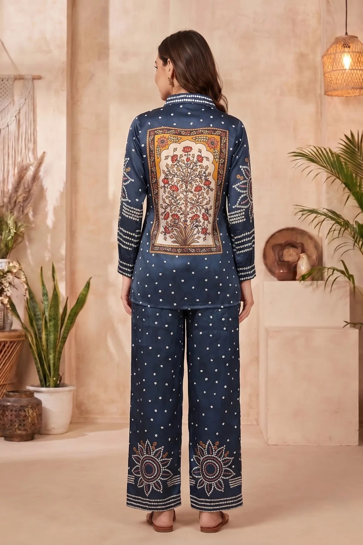 Midnight Blue Bandhani Print Crepe Silk Co Ord Set