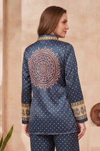 Navy Blue Modal Silk Bandhani Print Shirt for Women