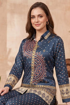 Navy Blue Modal Silk Bandhani Print Shirt for Women
