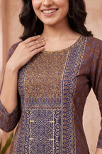Brown Azrakh Print Blended Cotton Short Kurti