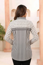 White Modal Silk Geometric Print Shirt Style Tunic