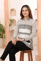 White Modal Silk Geometric Print Shirt Style Tunic