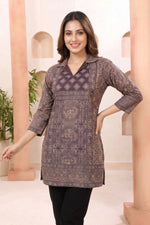 Mystic Wine Ajrakh Print Cotton Blend Short Kurti