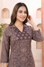 Mystic Wine Ajrakh Print Cotton Blend Short Kurti