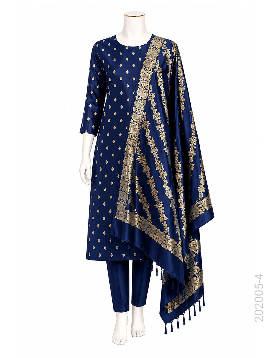 Katan Silk Zari Buti Work Banarasi Suit With Katan Silk Dupatta