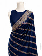 Katan Silk Zari Work Diagonal Stripe Banarasi Saree