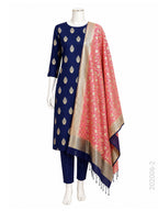 Mercerized Cotton Zari Buta Work Banarasi Suit With Masrise Cotton Dupatta