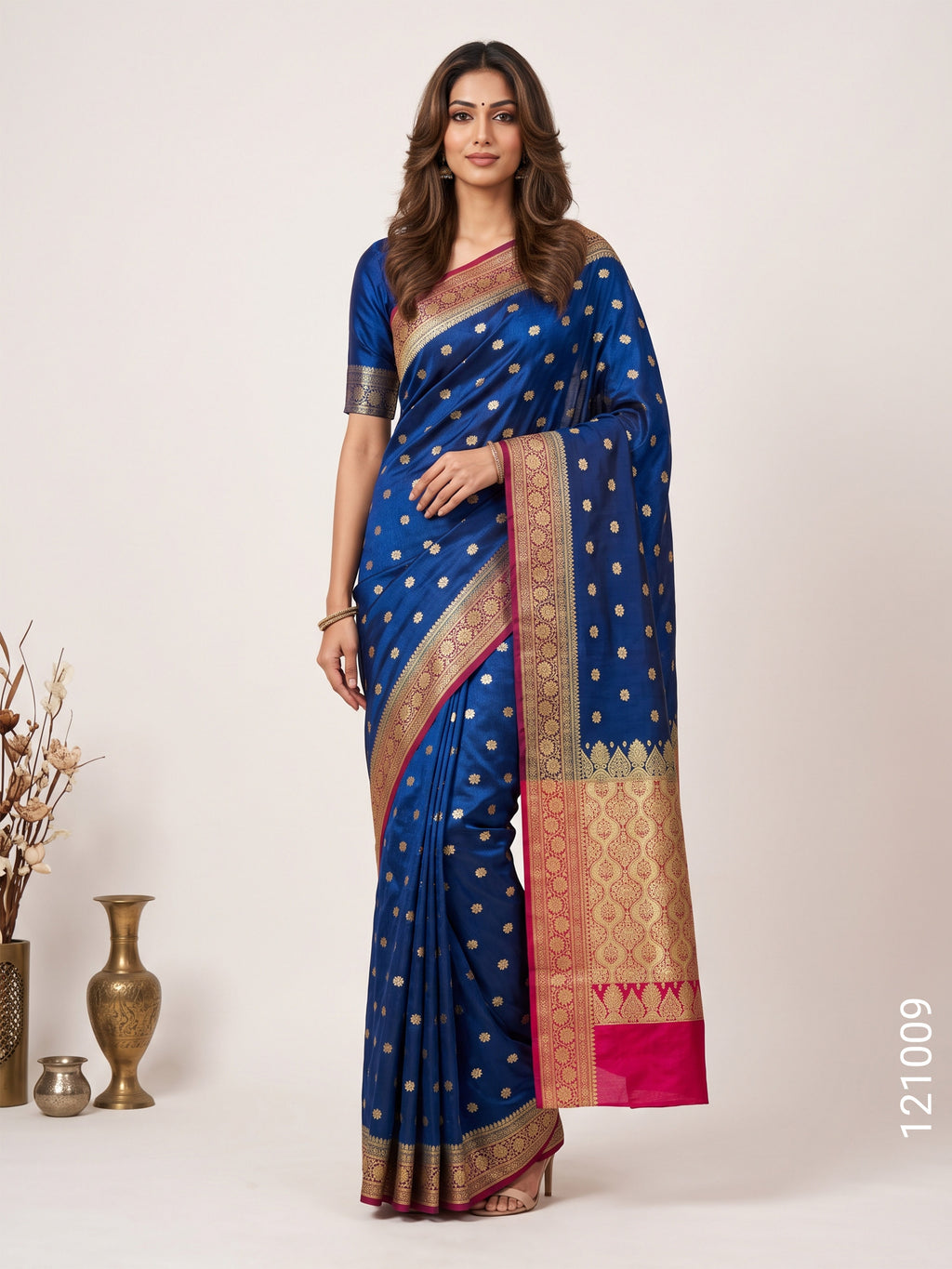 Satin Silk Zari Buti Work Banarasi Saree