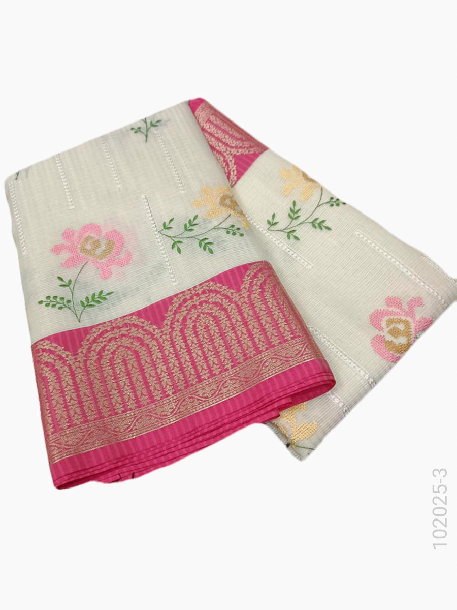 Cotton Embroidery Work Kota Checks Banarasi Saree