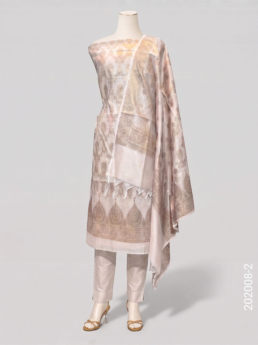 Cotton Silk Zari Jaal Work Banarasi Suit With Cotton Silk Dupatta