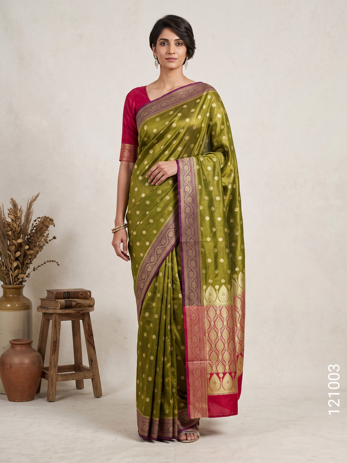 Satin Silk Zari Buti Work Banarasi Saree