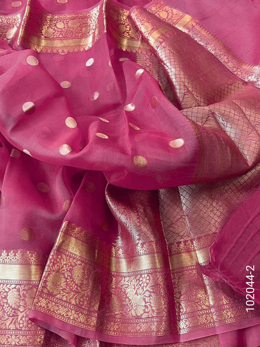 Kora Organza Zari Work Dollar Buti Banarasi Saree