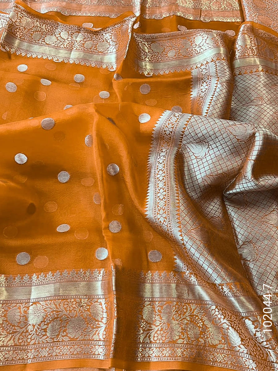 Kora Organza Zari Work Dollar Buti Banarasi Saree