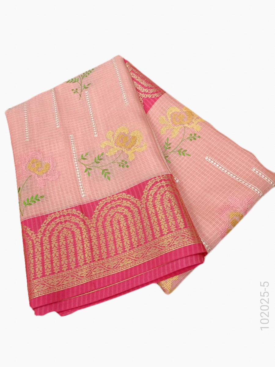 Cotton Embroidery Work Kota Checks Banarasi Saree