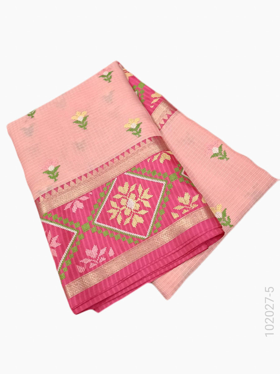 Cotton Embroidery Work Kota Checks Banarasi Saree