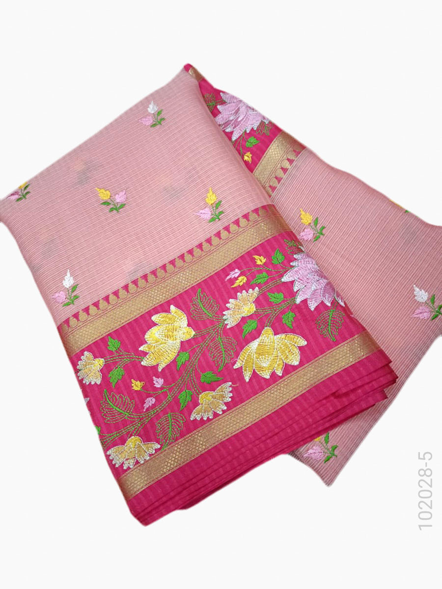 Cotton Embroidery Work Kota Checks Banarasi Saree