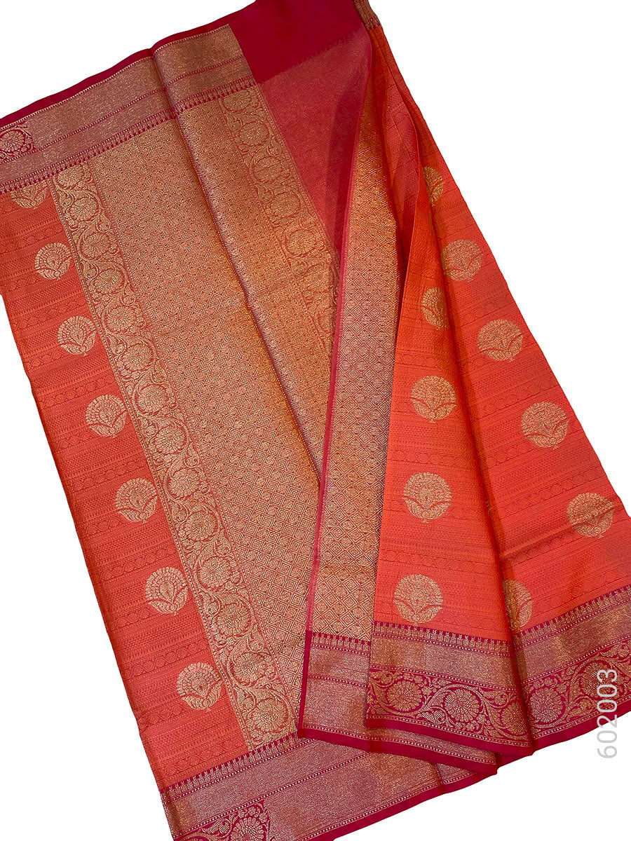 Peach Cotton Silk Zari Work Banarasi Saree