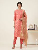 Mercerized Cotton Zari Buti Work Banarasi Suit With Tissue Dupatta