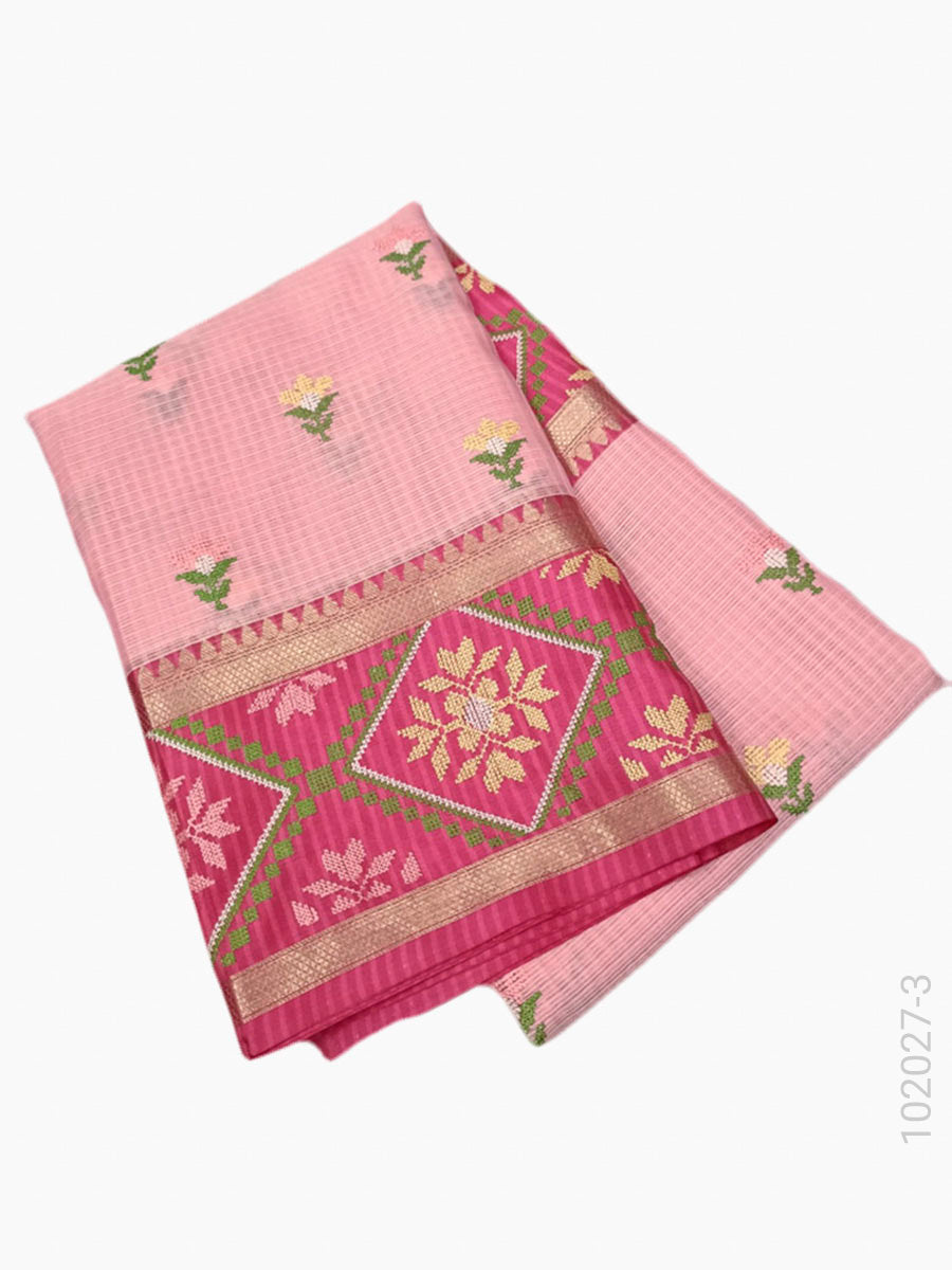 Cotton Embroidery Work Kota Checks Banarasi Saree