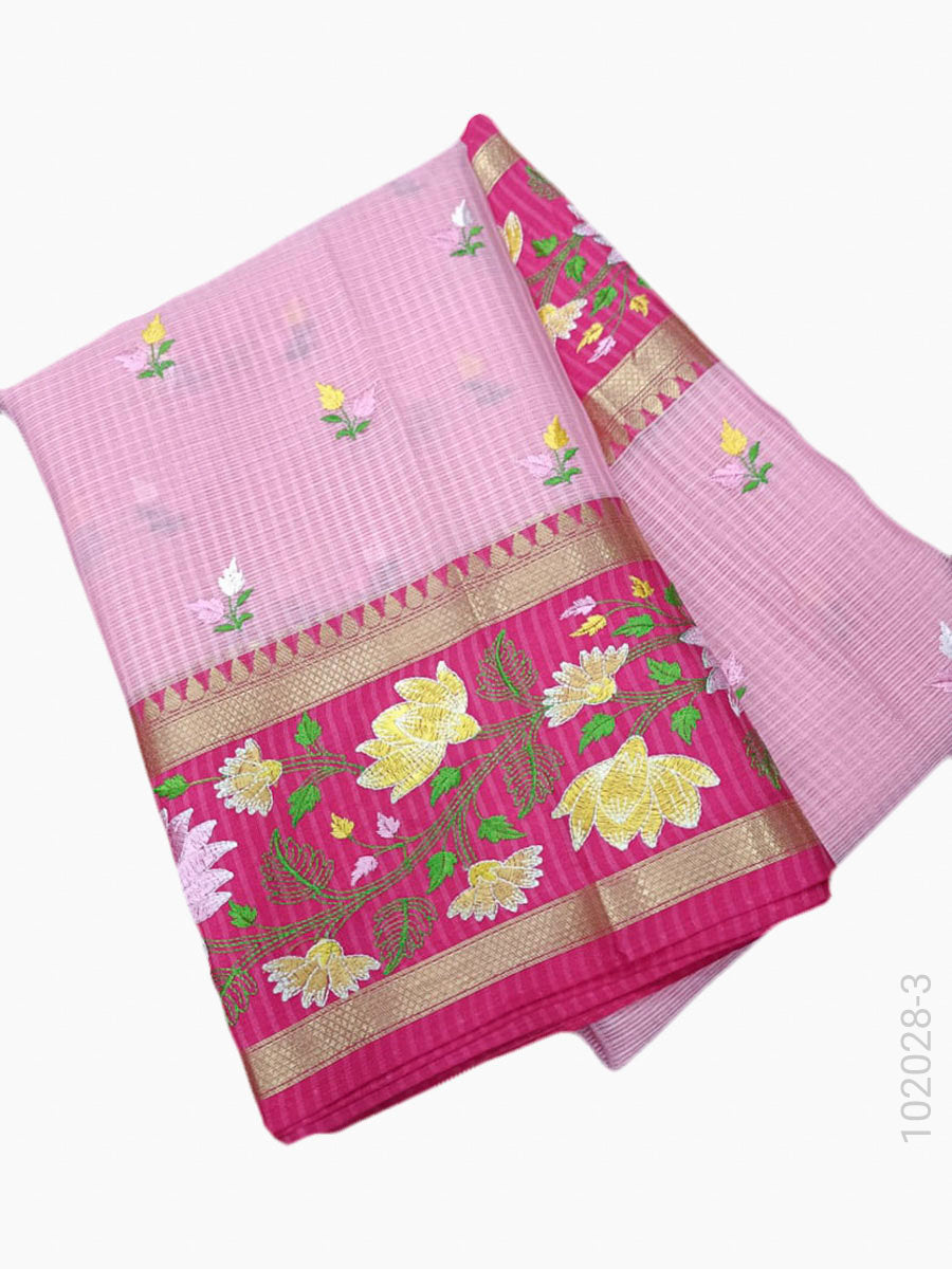 Cotton Embroidery Work Kota Checks Banarasi Saree