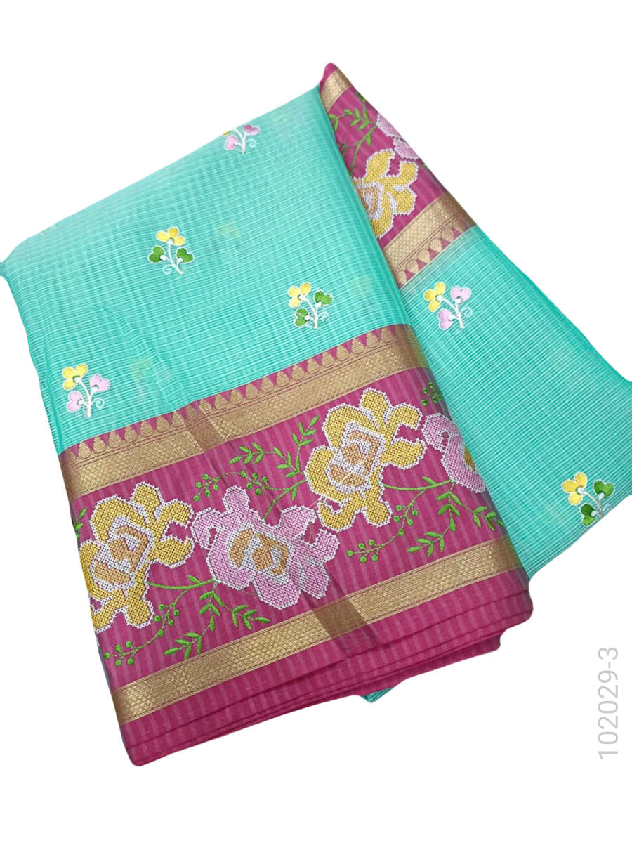 Cotton Embroidery Work Kota Checks Banarasi Saree