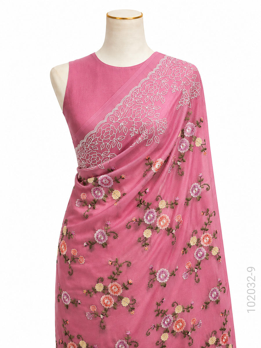 Kora Organza Embroidery Work Floral Banarasi Saree