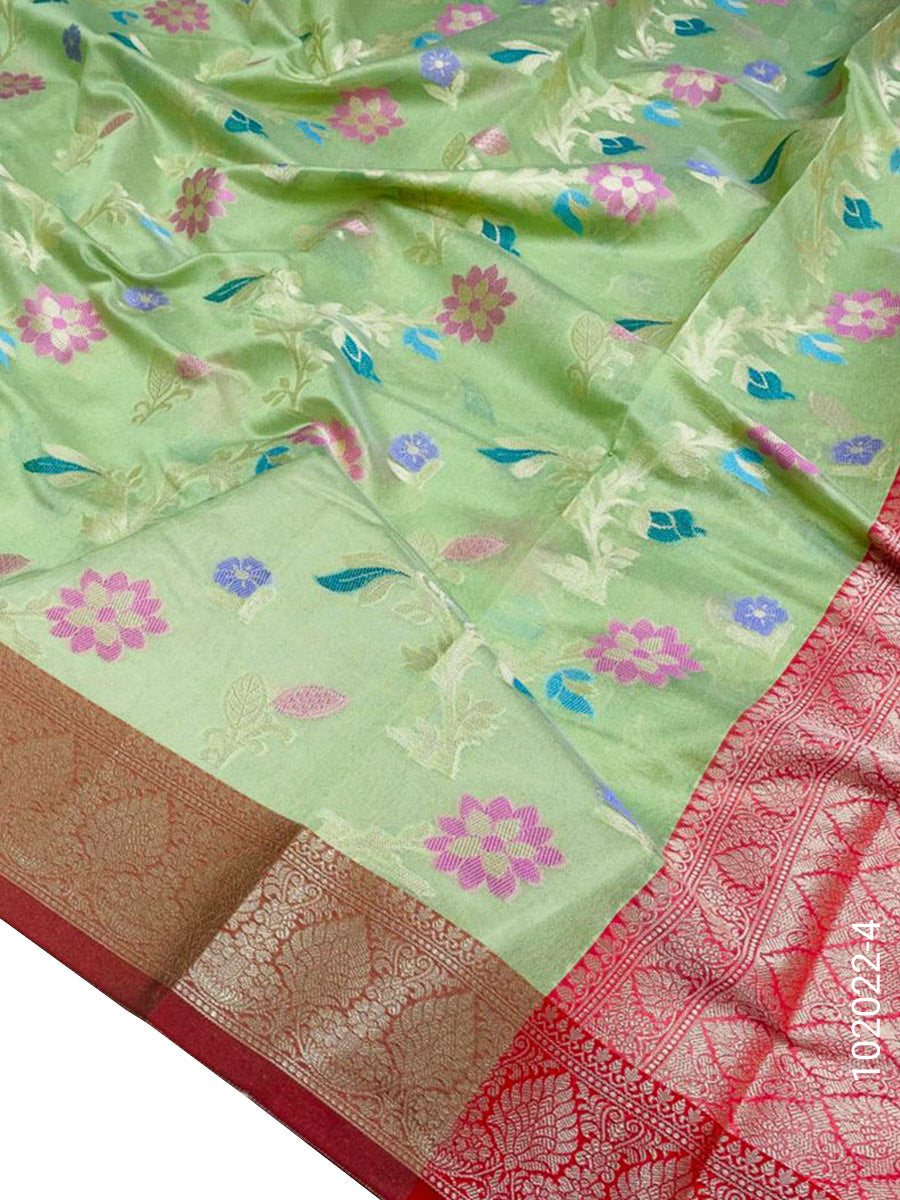 Cotton Resham and Zari Work Jaal Banarasi Saree