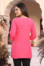Pink Embroidered Short Tunic with White Thread Work