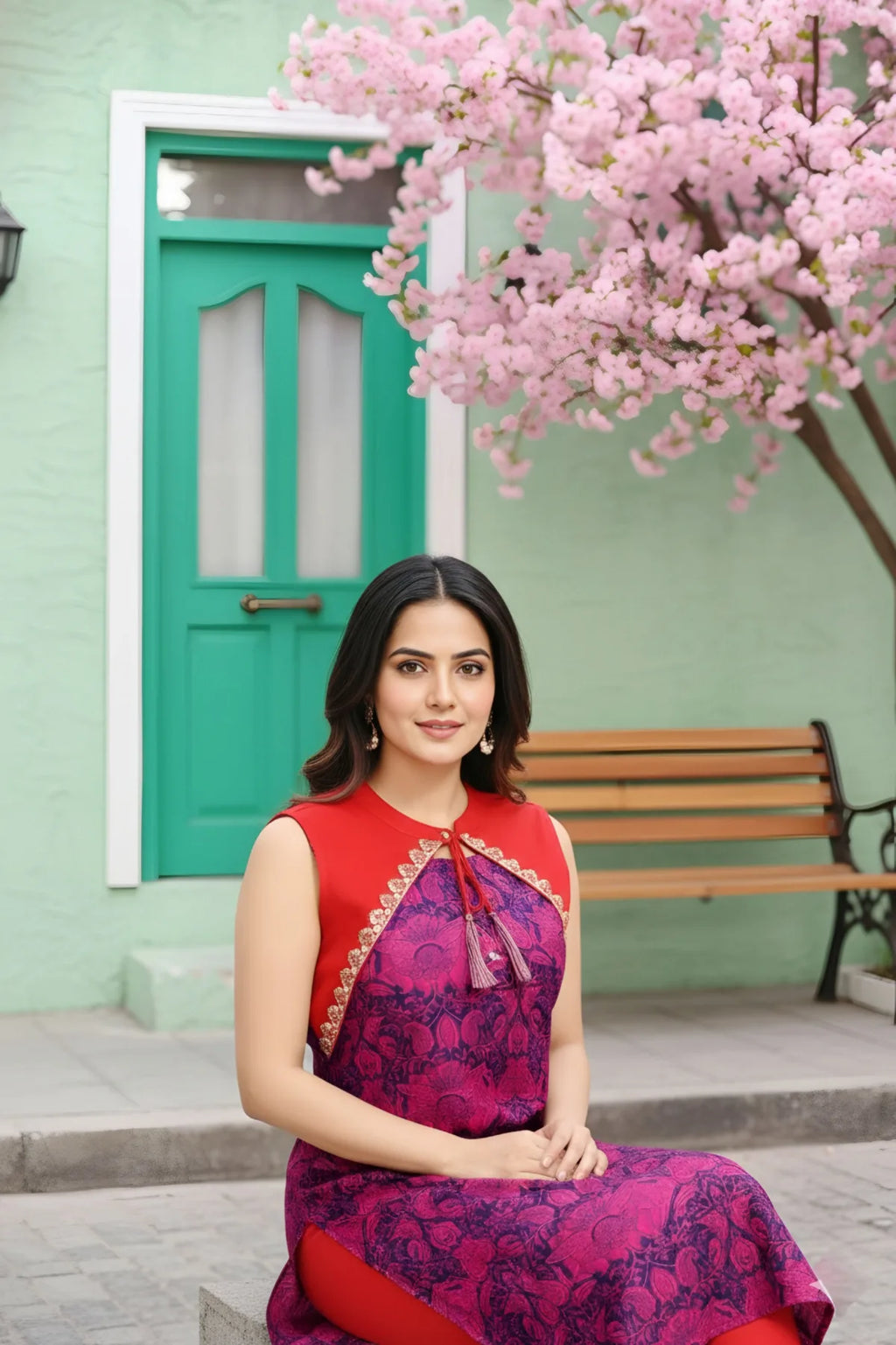 Wine Purple Jacket Style Printed Cotton Kurti