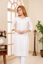 Pure White Rayon Chikankari Straight Long Kurta for Women