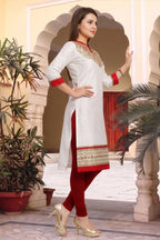 White and Gold Raw Silk Tunic with Handwork