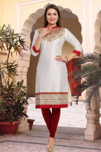 White and Gold Raw Silk Tunic with Handwork