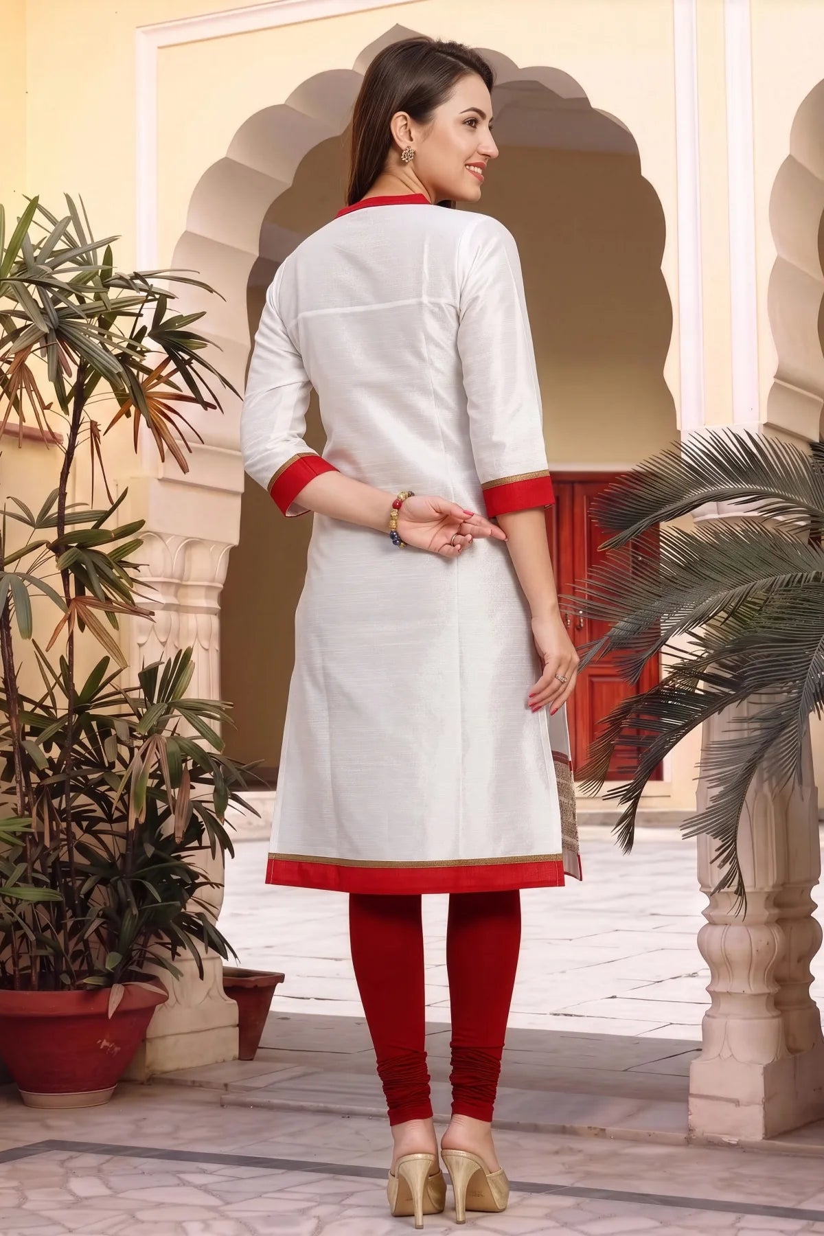 White and Gold Raw Silk Tunic with Handwork