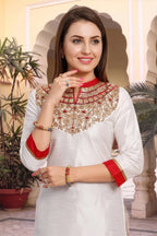 White and Gold Raw Silk Tunic with Handwork