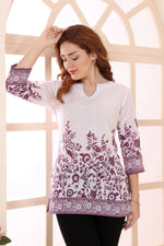 Purple Cotton Short Kurti Tunic Top with Ethnic Motifs