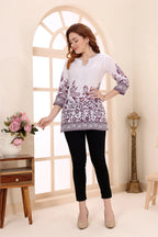 Purple Cotton Short Kurti Tunic Top with Ethnic Motifs