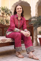 Hot Pink Bandhani Print Shirt Style Kurti Top