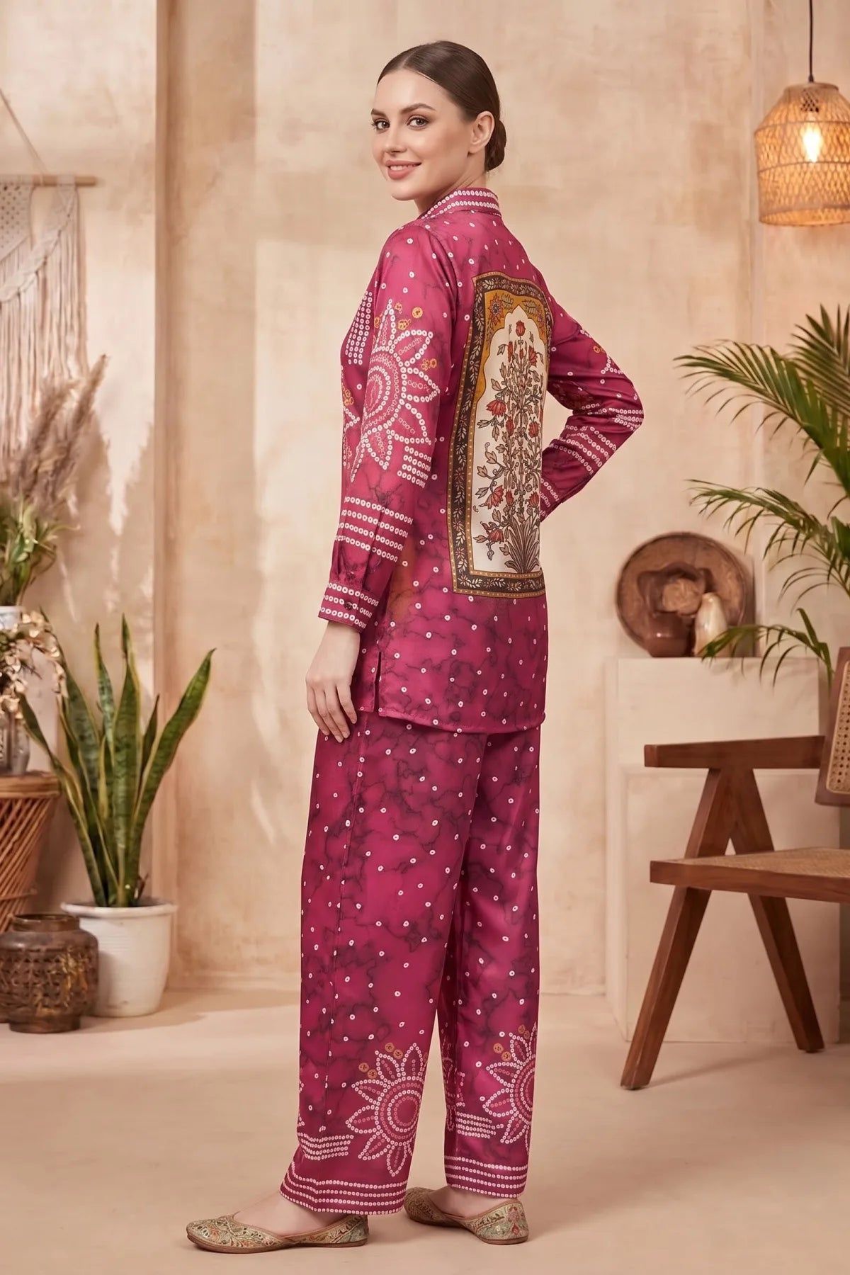 Hot Pink Crepe Silk Bandhani Print Co Ord Set