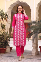 Hot Pink Cotton Chikankari Style Kurta with Palazzo Set