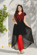 Ravishing Black Georgette Tunic with Red Thread Work