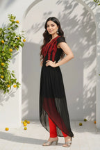 Ravishing Black Georgette Tunic with Red Thread Work