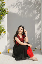 Ravishing Black Georgette Tunic with Red Thread Work