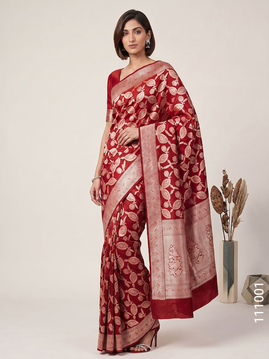 Katan Silk Zari Work Jaal Banarasi Saree