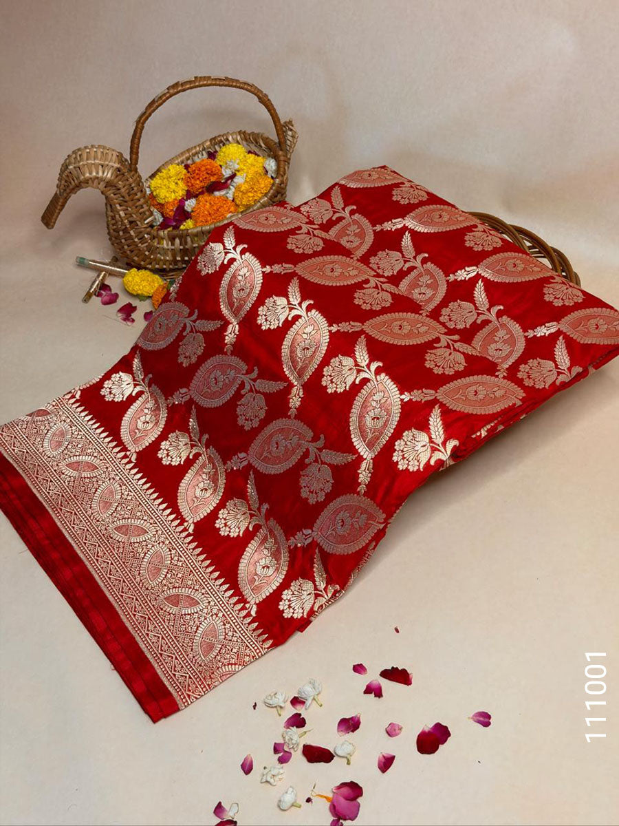 Katan Silk Zari Work Jaal Banarasi Saree