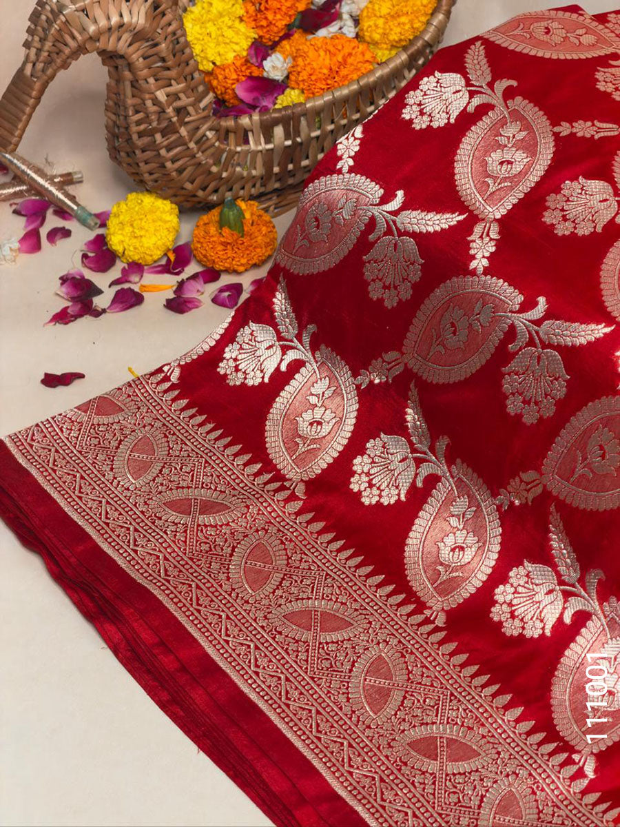 Katan Silk Zari Work Jaal Banarasi Saree