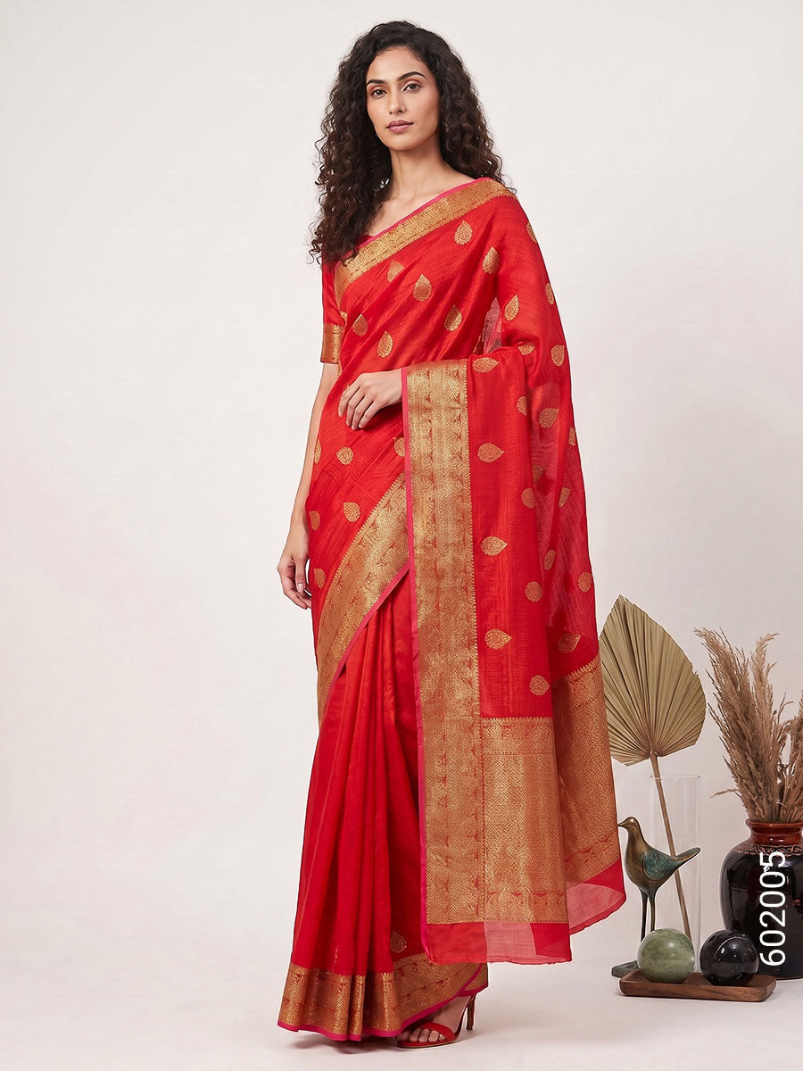 Red Zari Work Banarasi Saree in Cotton Silk