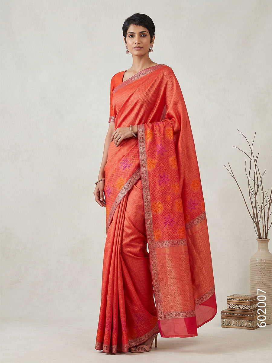 Red Cotton Silk Zari Work Banarasi Saree