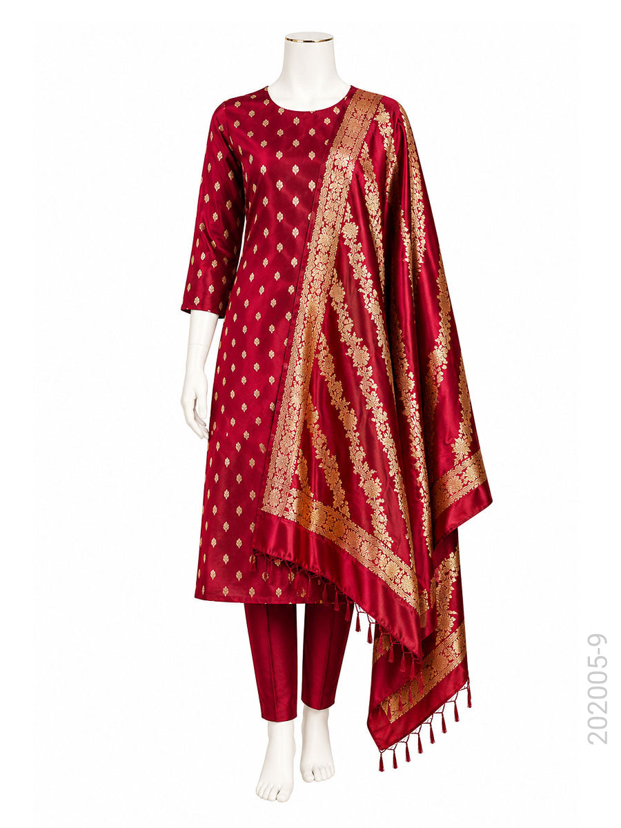 Katan Silk Zari Buti Work Banarasi Suit With Katan Silk Dupatta