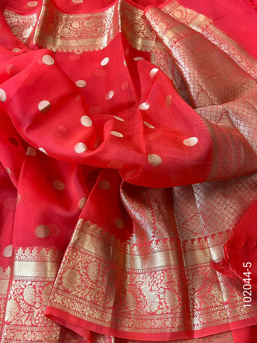 Kora Organza Zari Work Dollar Buti Banarasi Saree