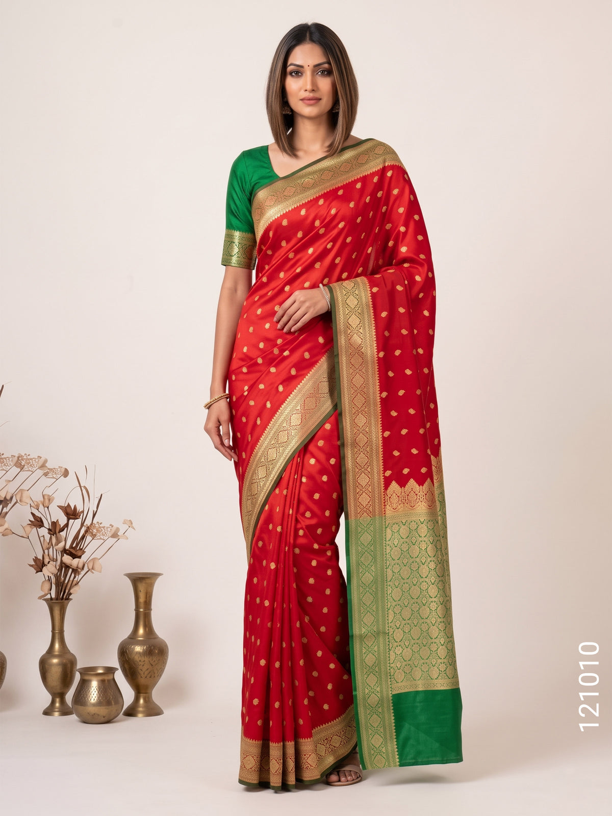 Satin Silk Zari Buti Work Banarasi Saree